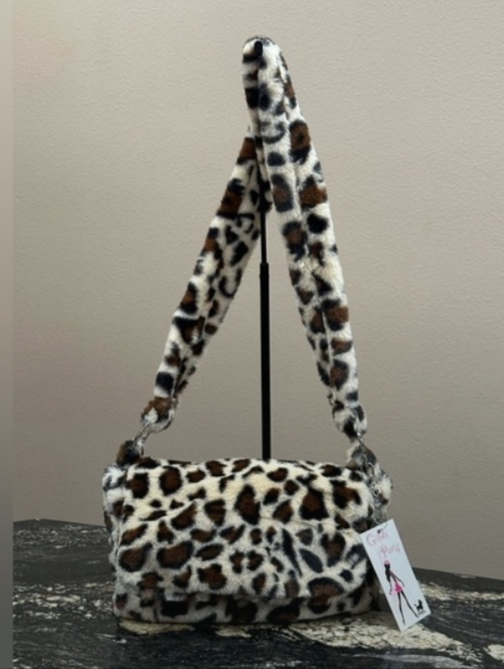 Gilda Paris-Leopard 🐆 Print Faux Fur Shoulder Bag -🖤